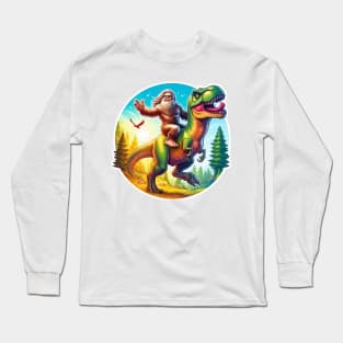 Sasquatch Riding a T-Rex Cryptozoologist Big Foot Dinosaur Long Sleeve T-Shirt